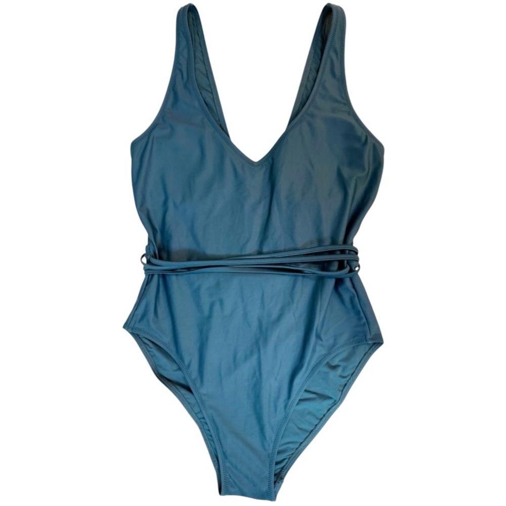 Girlfriend Collective Isla Wrap Tie One Piece Swimsuit Teal Size Large